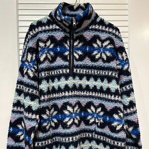 Aerie Fair Isle Sherpa Quarter-Zip Pullover - Cozy Fleece - M
